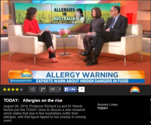 Nine Today Show appearance by Prof Loh and Dr Norton prior to Allergy Summit